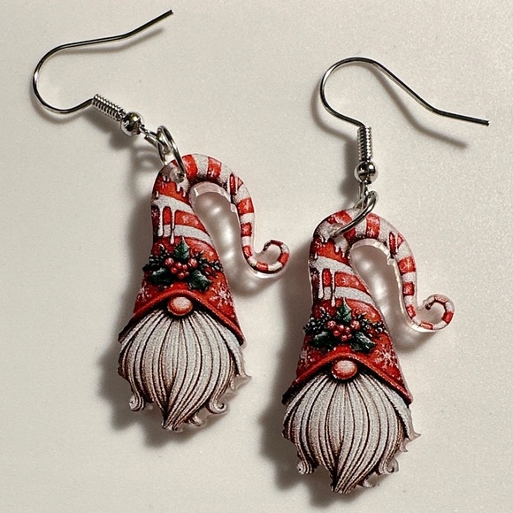 Jewelry - Festive Red and White Gnome Earrings